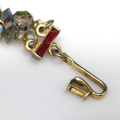 Vendome Red Crystal Two Strand Necklace, Aurora Borealis, 1960s Vintage Jewelry