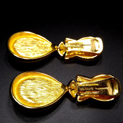 Vintage Christian Dior Large Faux Pearl Dangle Clip Earrings, Gold Plated, 1980s
