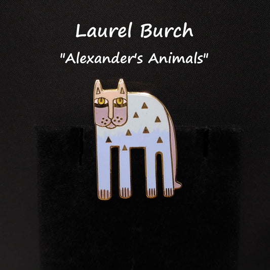 Laurel Burch "Alexander's Animal" Cat Brooch, Pastel Enamel, Gold Plated, 1980s Vintage Jewelry