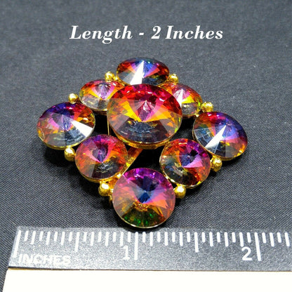 Vintage Unsigned Weiss Pink Rivoli Rhinestone Brooch, Red Blue Magenta Green Pin