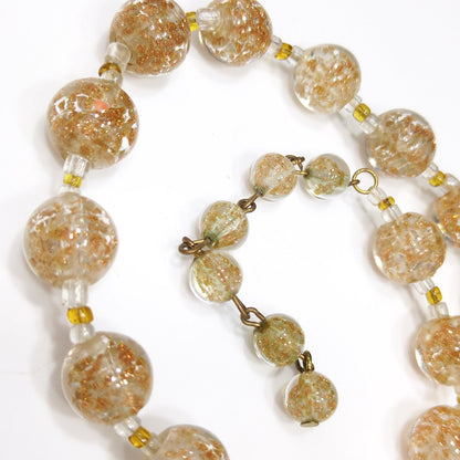Venetian Glass Beaded Necklace, Copper Aventurine Italian Beads