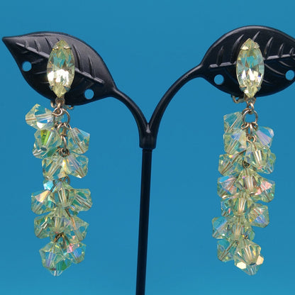 Lewis Segal Yellow Drop Clip Earrings, Aurora Borealis, 1960s Vintage Jewelry