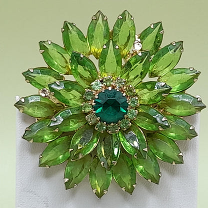 Vintage Unsigned Weiss Green Floral Brooch, 2 1/4 Inch