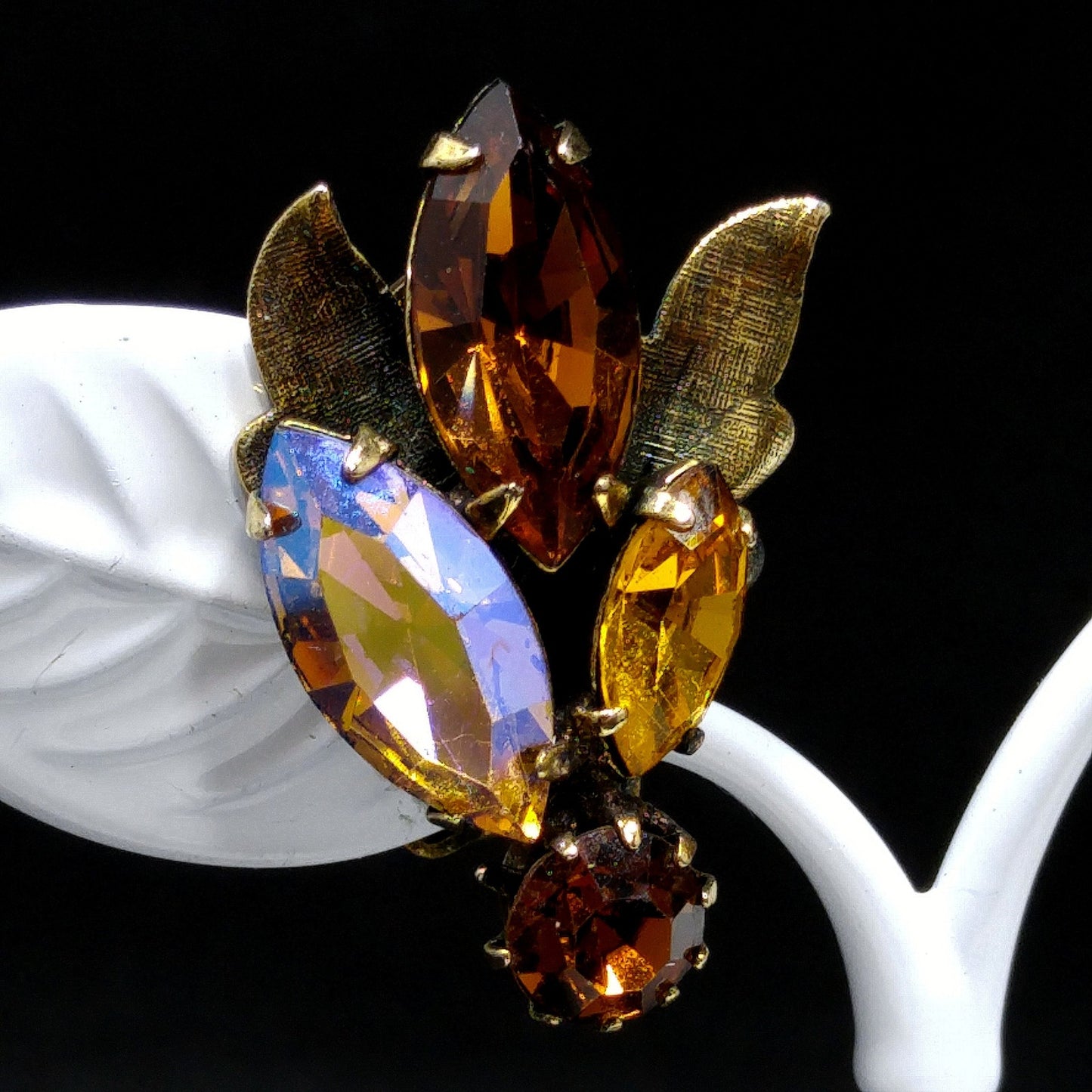 Regency Topaz Brooch Earrings Set, 1950s Vintage Jewelry
