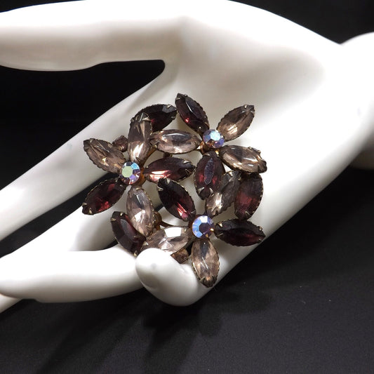 Floral Purple Lilac Floral Brooch, Riveted Construction, 1950s Vintage Jewelry
