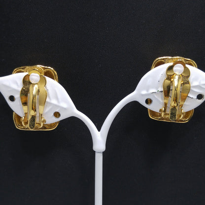 Givenchy Snake Skin Design Clip Earrings, Gold Plated, 1980s Vintage Jewelry