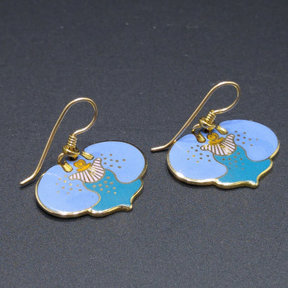 Vintage Laurel Burch "Aarin" Blue Floral Earrings, Gold Plated