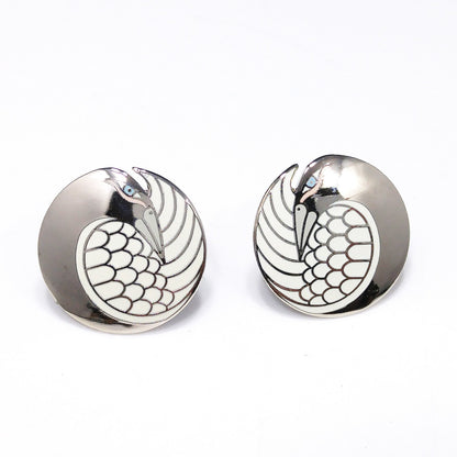 Laurel Burch "Mynah Bird" Post Earrings, Gold Plated, Silver Tone Cloisonne
