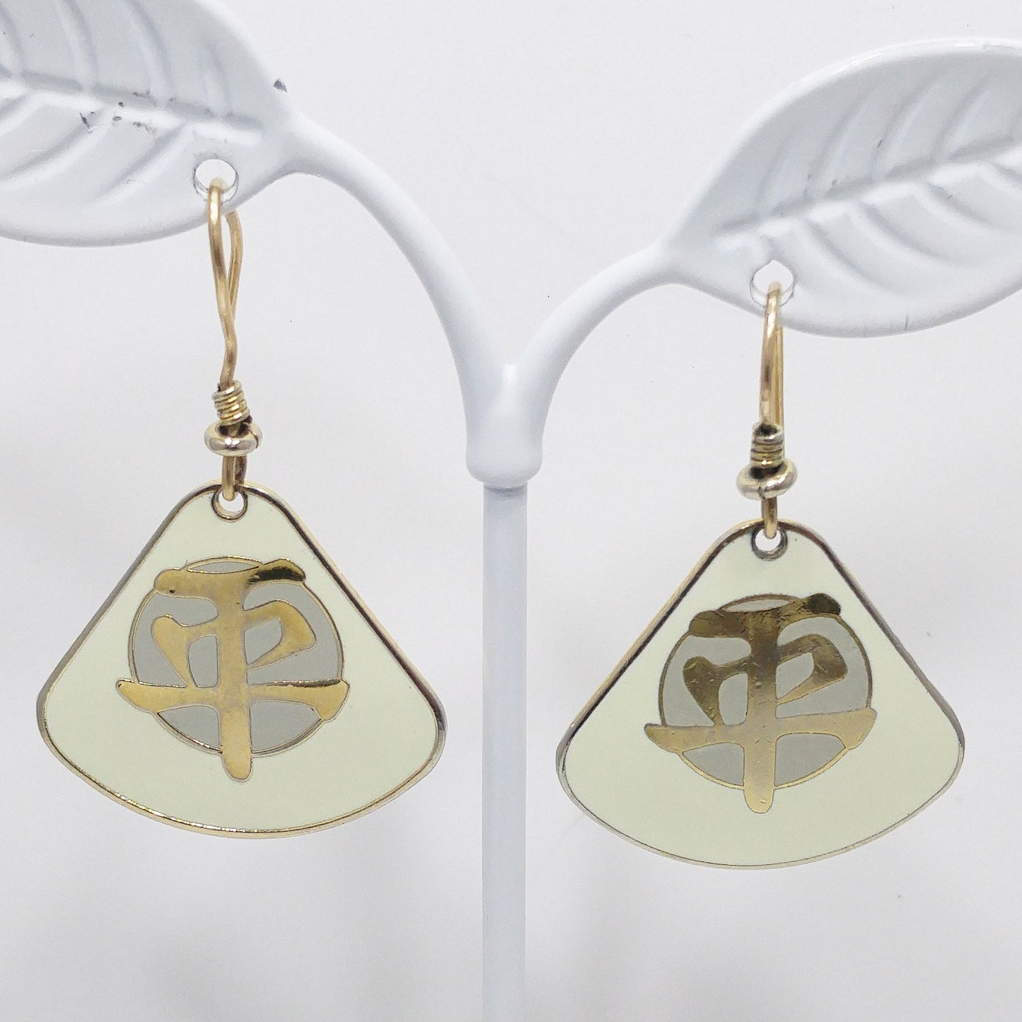 Vintage Laurel Burch Tranquility Earrings, Gold Plated, Cream Enamel
