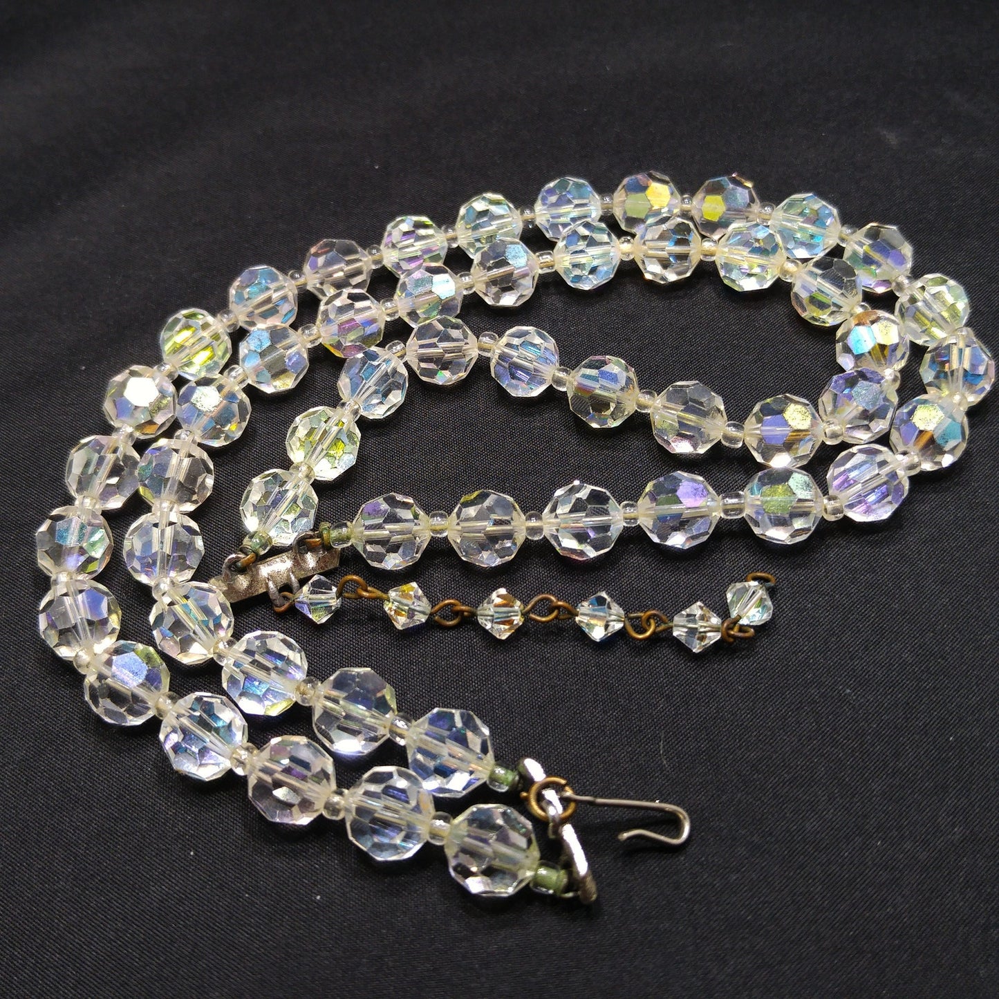 Lisner Clear AB Crystal Beaded Necklace, Two Strands, 1950s Vintage Jewelry