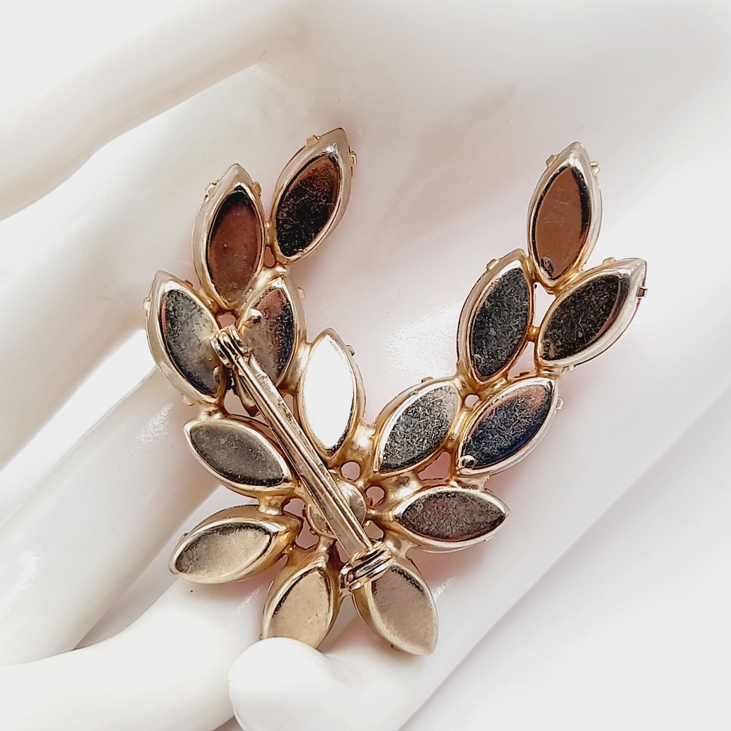 Vintage Pink Rhinestone Floral Brooch, Marquise Stones, 1950s Jewelry