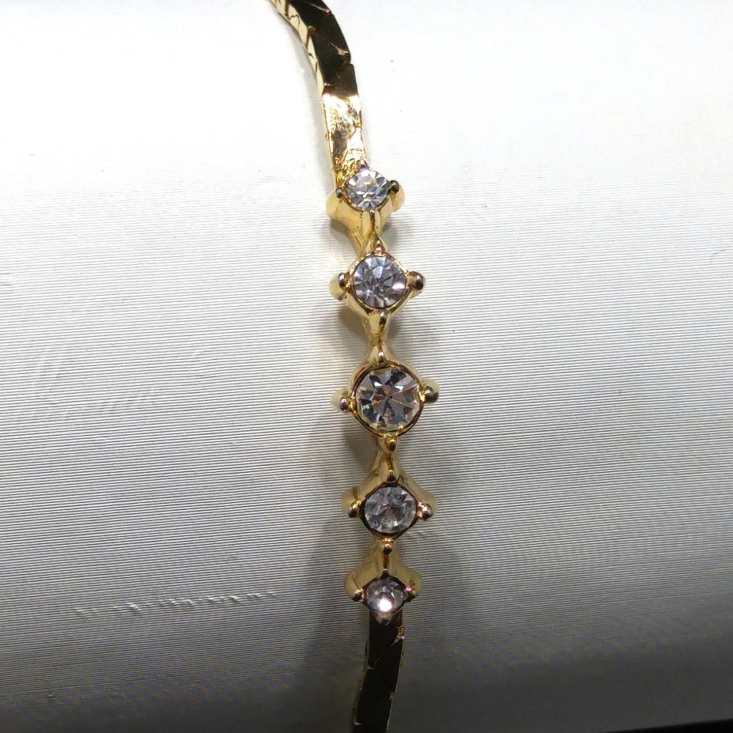 Christian Dior Clear Rhinestone Bracelet, Gold Plated, Triangle Chain, 1980s Vintage Jewelry
