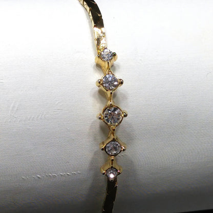 Christian Dior Clear Rhinestone Bracelet, Gold Plated, Triangle Chain, 1980s Vintage Jewelry