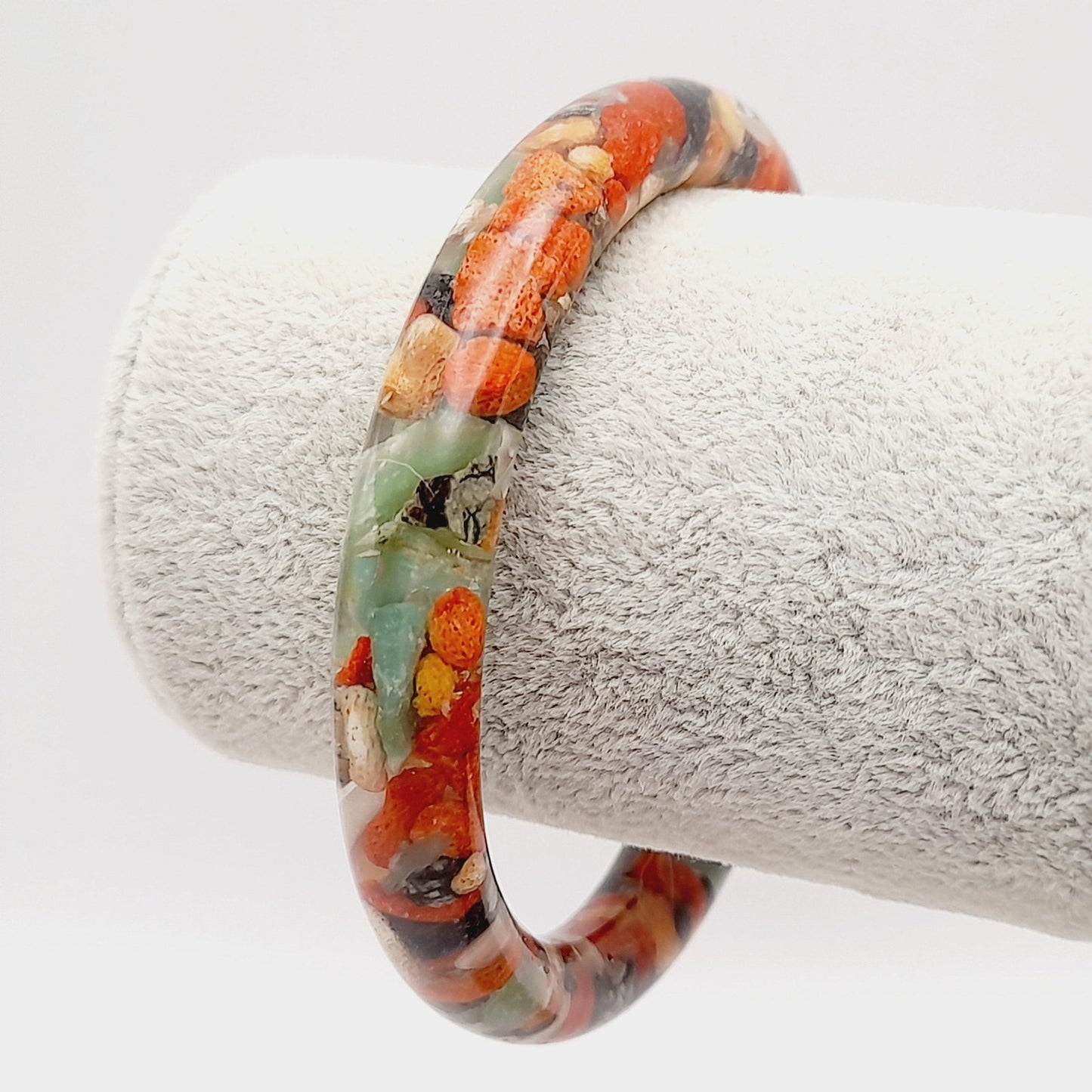 Vintage Transparent Resin Bangle Bracelet Filled With Rock Chips