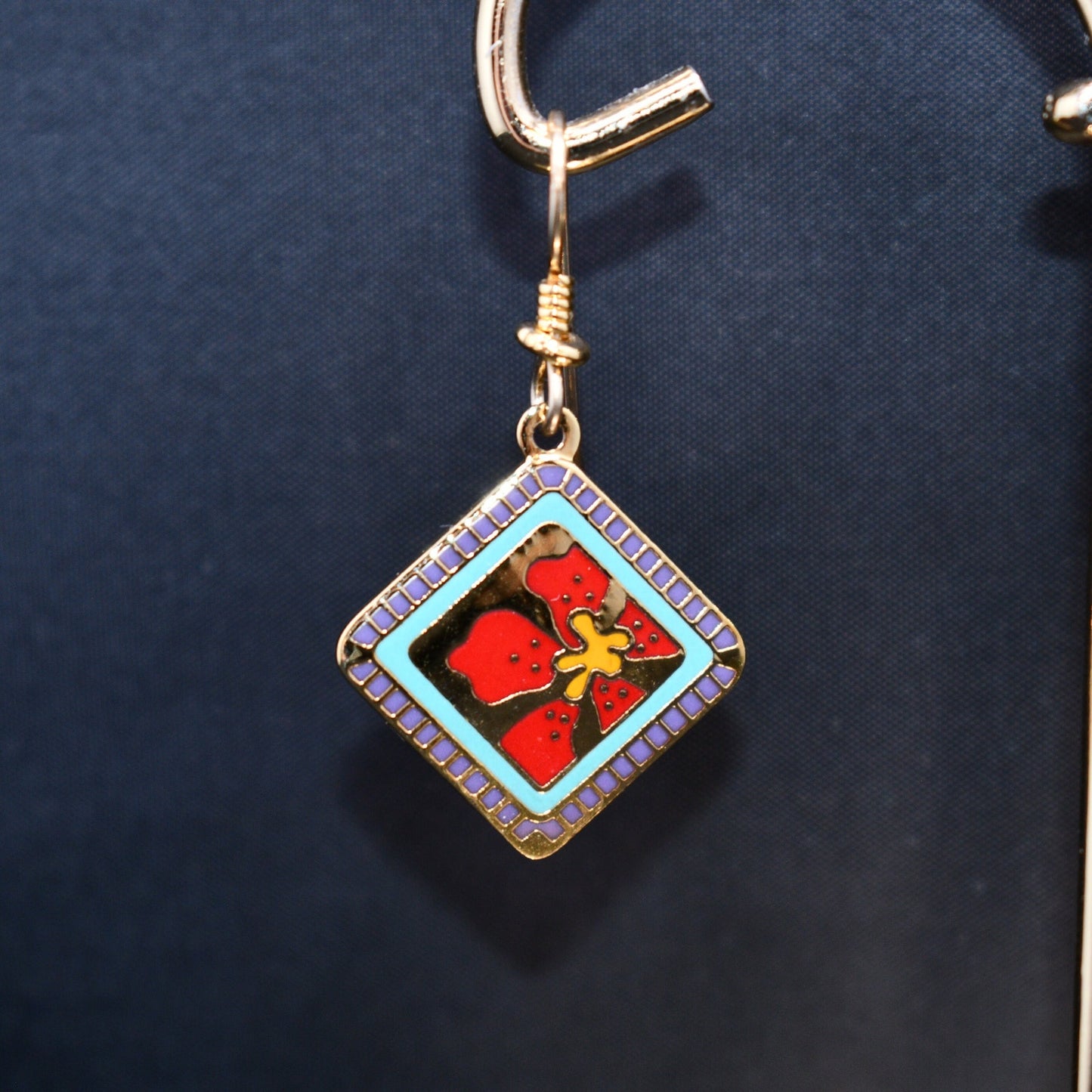 Vintage Laurel Burch "Jasmine For Jodi" Earrings, Red Flower Gold Plated