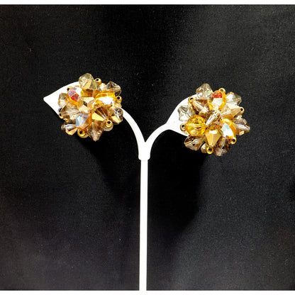 Topaz Crystal Aurora Borealis Gold Filigree Tassel Necklace Earrings, Swarovski Vintage Crystals, 1970s Vintage Jewelry