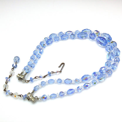 Mid Century Light Blue Oval Crystal Bead Necklace, Two Strands Graduated Sizes, 1950s Vintage Jewelry