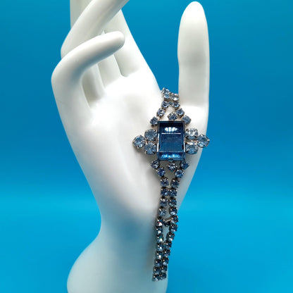Light Blue Art Glass Rhinestone Bracelet, Mid-Century, 1960s Vintage Jewelry