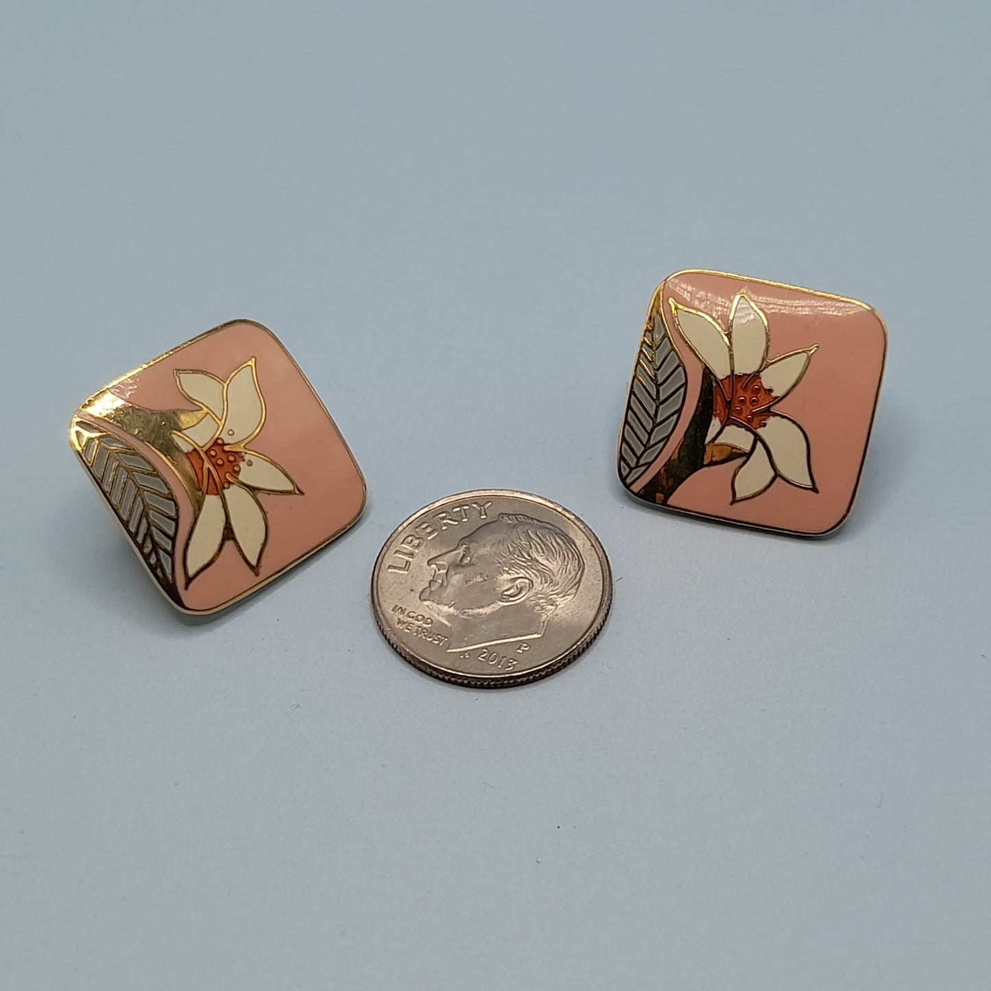 Vintage Laurel Burch Pink Enamel Wild Lily Clip Earrings