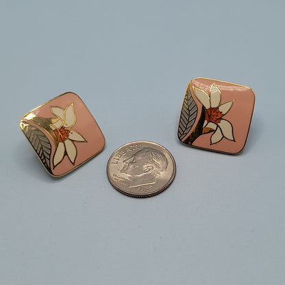 Vintage Laurel Burch Pink Enamel Wild Lily Clip Earrings