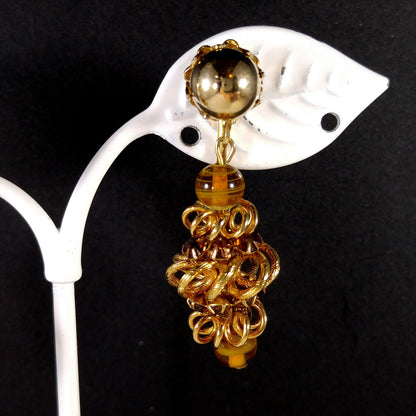 Vendome Topaz Rhinestone Drop Clip Earrings, Gold Plated, 1960s Vintage Jewelry