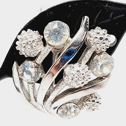 Vintage Crown Trifari Rhinestone Clip Earrings – Rhodium Plated Mid Century Jewelry