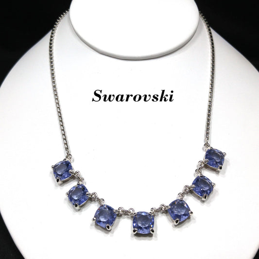 Swarovski Swan Logo Necklace, Blue Lavender Crystals, Art Deco Style Vintage