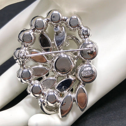 Vintage Weiss Gray Clear Rhinestone Brooch, Rhodium Plated, 1960s