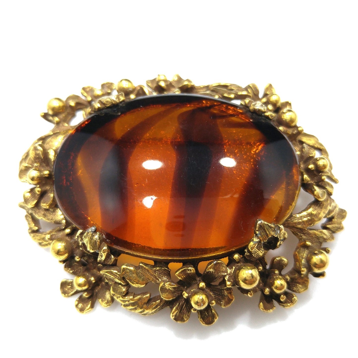 Jeanne Two Toned Glass Brooch, Light Dark Topaz Striped, 1960s Vintage Jewelry