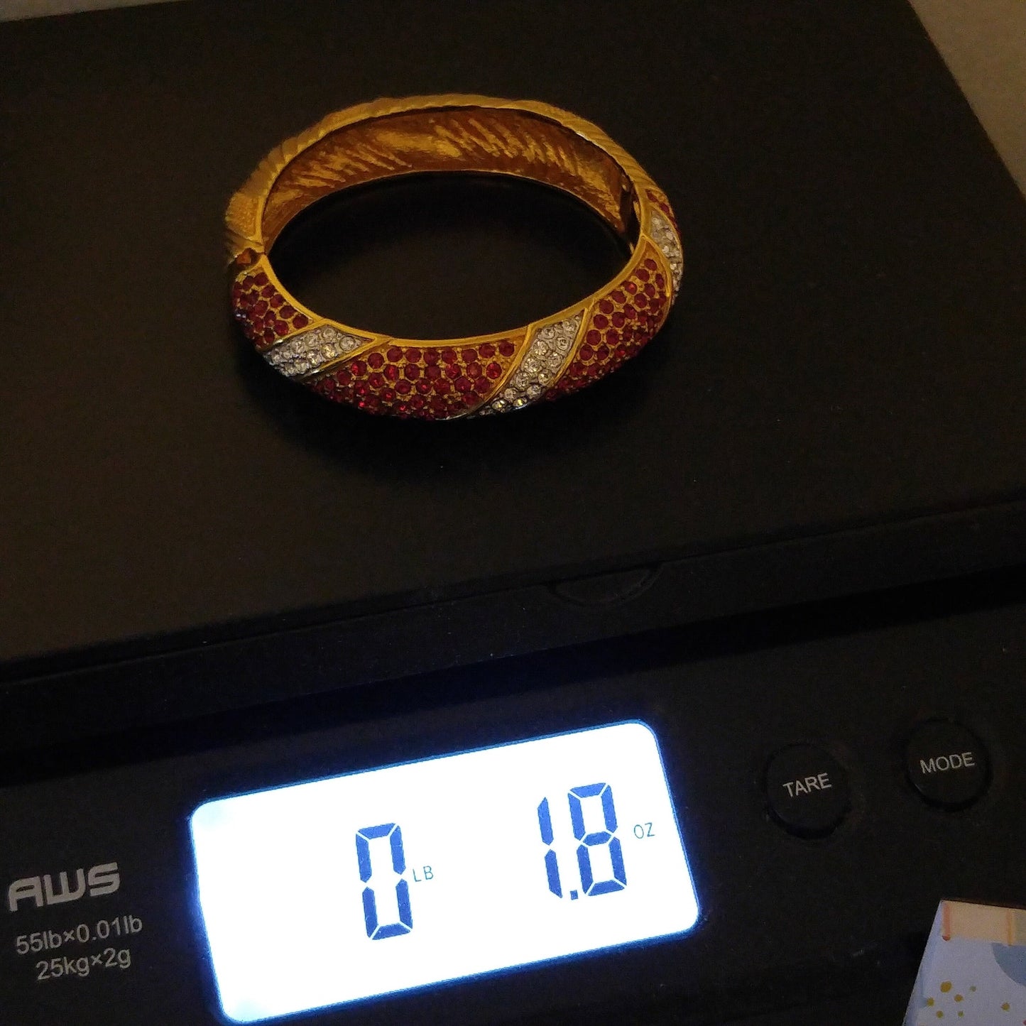 Jackie Kennedy Replica Hinged Bracelet, Camrose & Kross JBK, Red & Clear Rhinestones, 1990s Vintage Jewelry