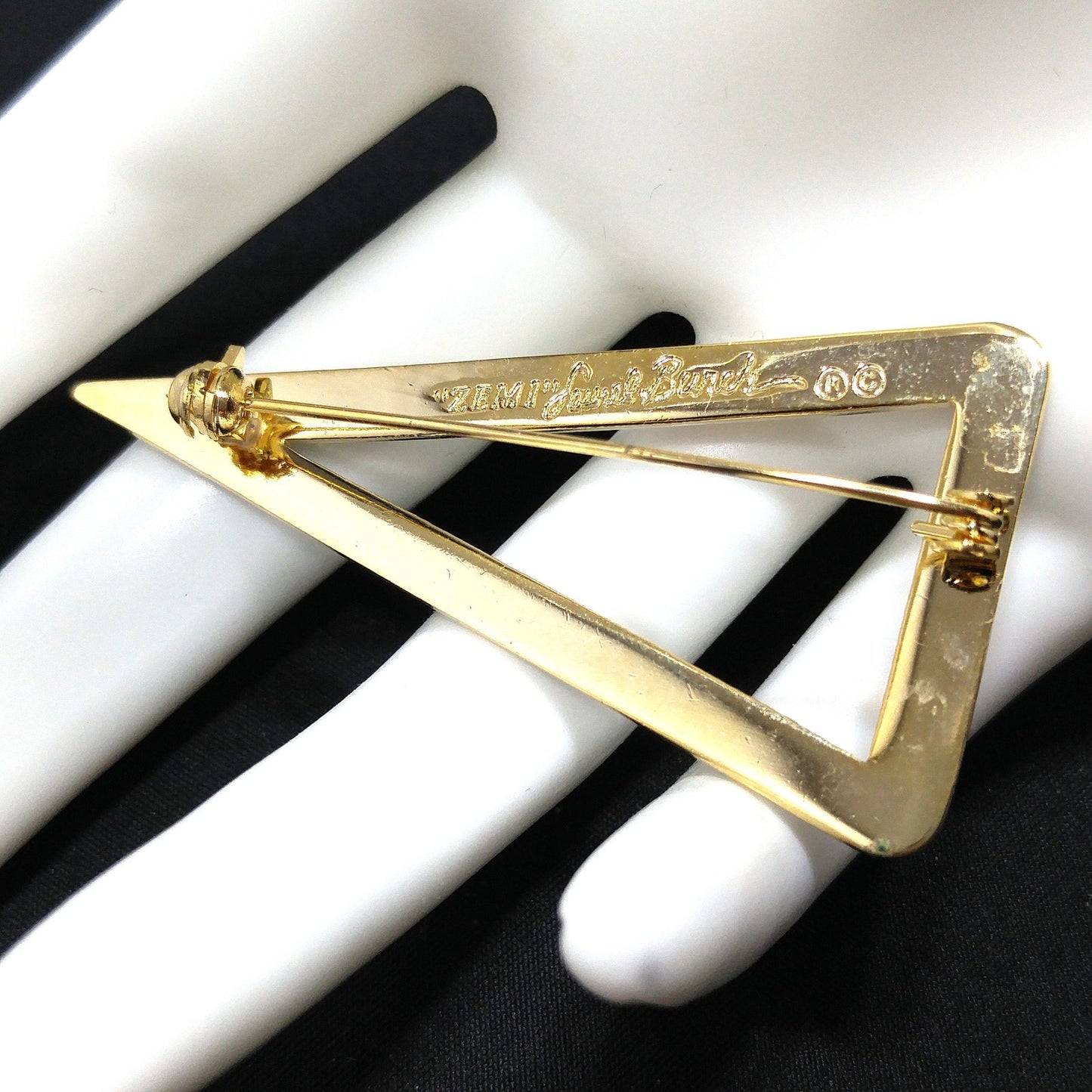 Vintage Laurel Burch "Zemi" Geometric Brooch, Triangle, Gold Plated, 1980s