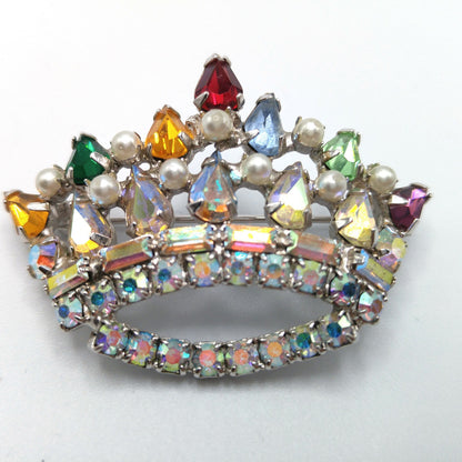 Unsigned B. David Rhinestone Crown Brooch, Mother's Crown, 1960s Vintage Jewelry