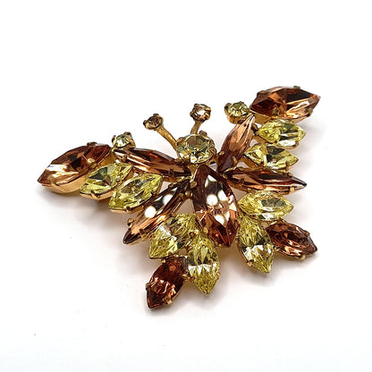 Vintage Austrian Butterfly Brooch - Topaz Crystal Rhinestones