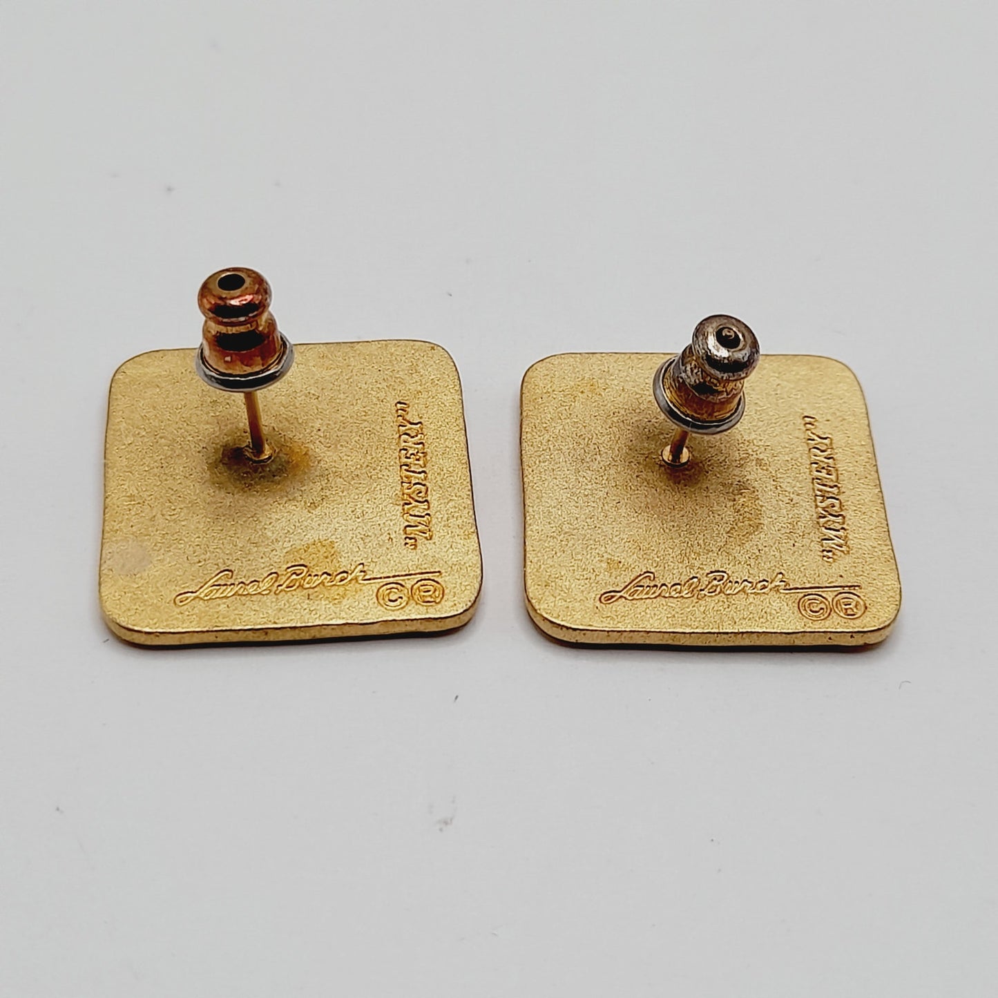 Laurel Burch “Mystery” Earrings – Vintage Enamel Geometric Post Earrings, Signed