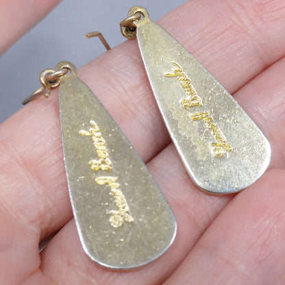 Laurel Burch Red & Gold Teardrop Earrings, Gold Plated, 1980s Vintage Jewelry