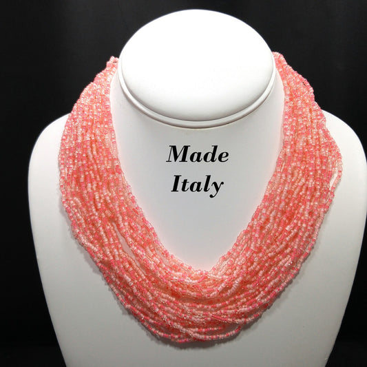 Italian Seed Bead Glass Necklace, 24 Strands, Made Italy, 1950s Vintage Jewelry