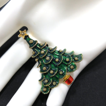 Eisenberg Ice Christmas Tree Brooch Green Enamel Red Trunk Vintage 1970s