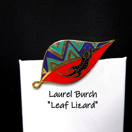 Laurel Burch "Leaf Lizard" Brooch & Pendant, Cloisonné Gold Plated, Enamel, 1980s Vintage Jewelry