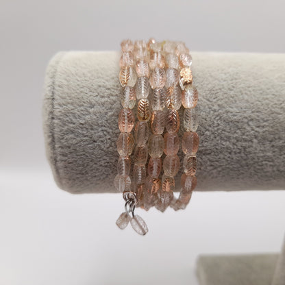 Vintage Art Glass Leaf Bead Memory Wire Bracelet – Clear Gold Leaf Design