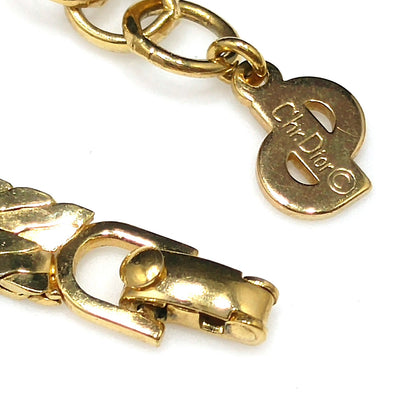Vintage Christian Dior Black Crystal Geometric Necklace, Clear Rhinestones, Gold Plated