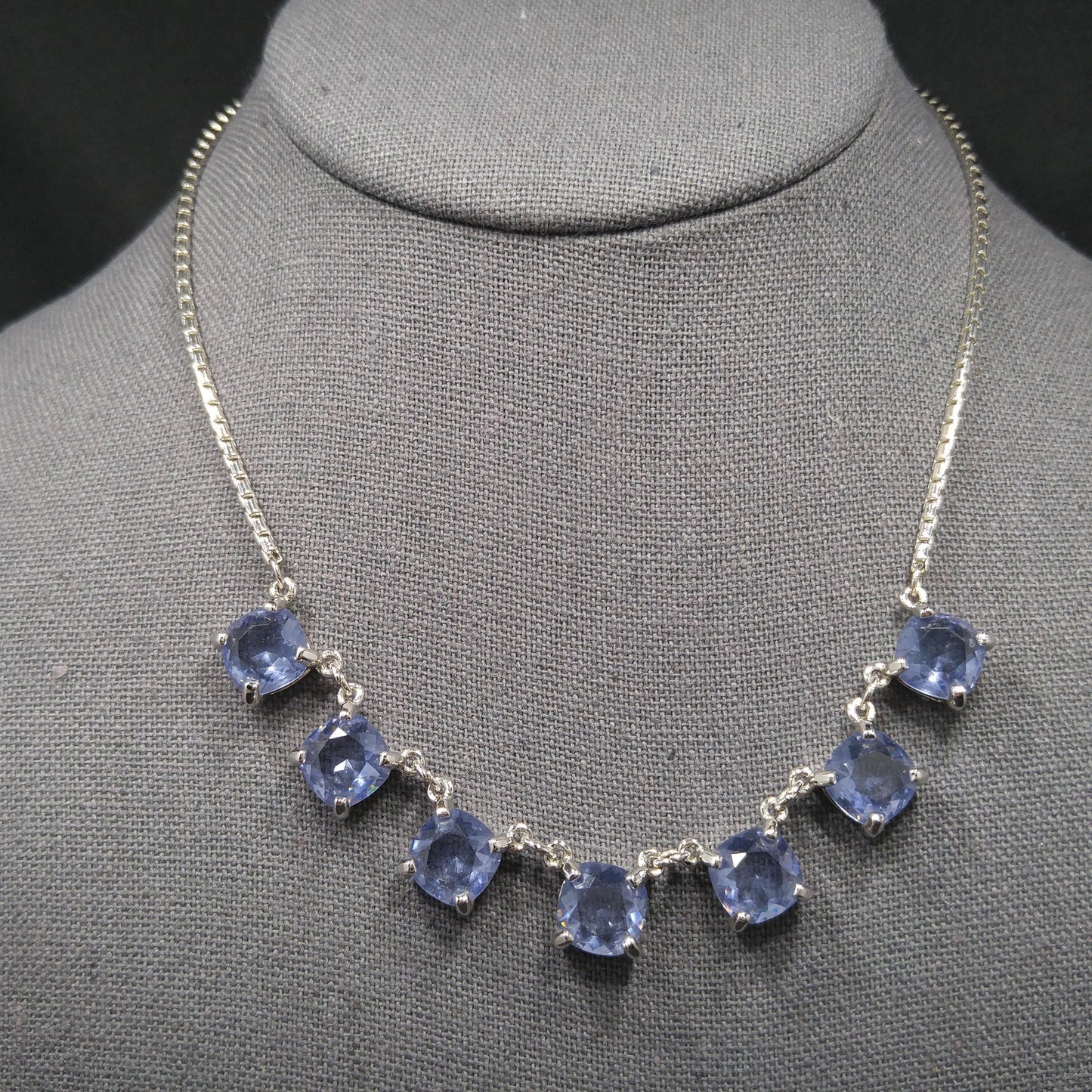 Swarovski Swan Logo Necklace, Blue Lavender Crystals, Art Deco Style Vintage