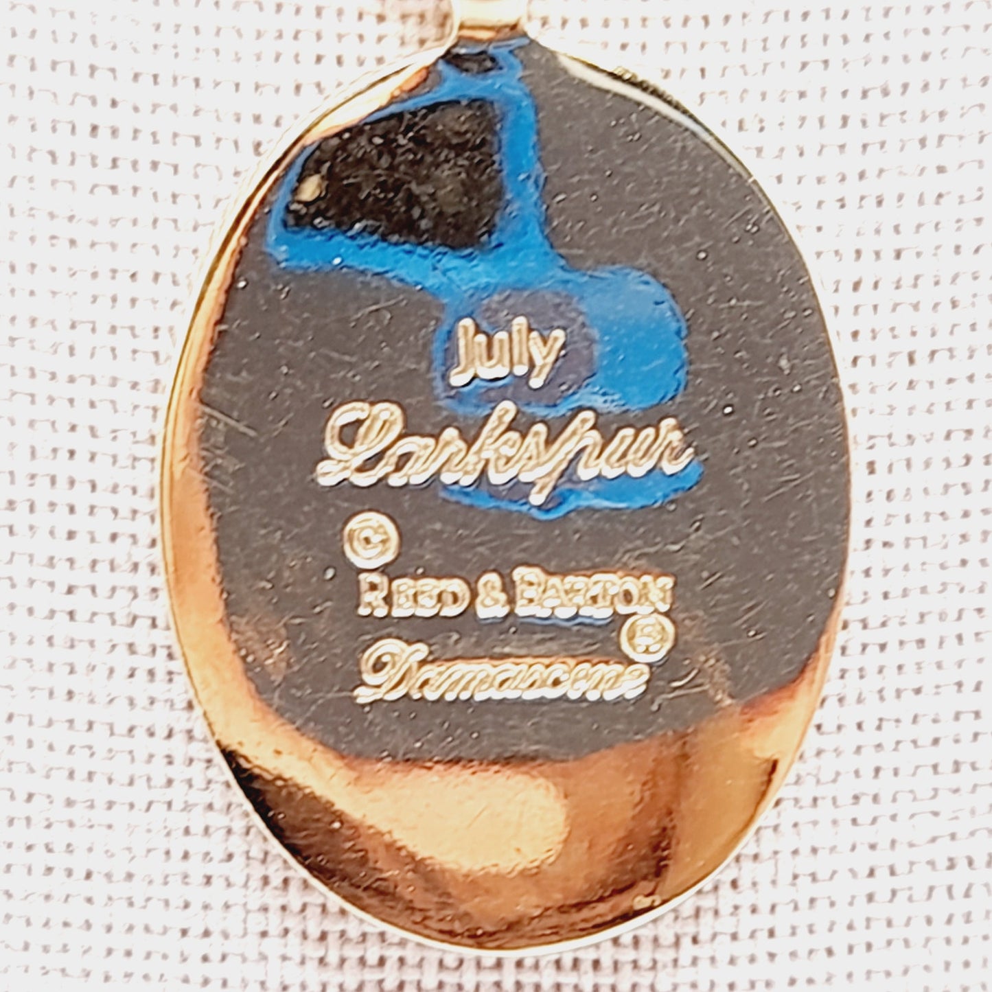 Vintage Reed & Barton Damascene July Larkspur Pendant Necklace Floral Birth Flower