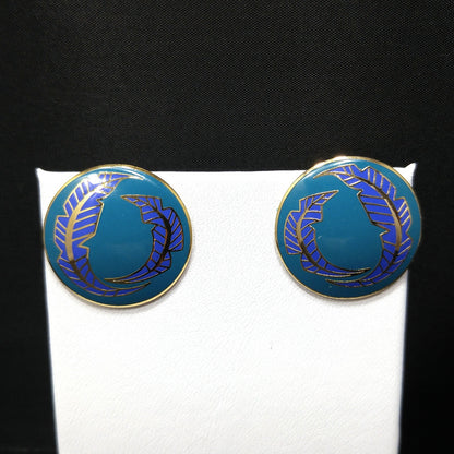 Vintage Laurel Burch "Palm Leaves" Teal Lavender Post Earrings, Gold Plated