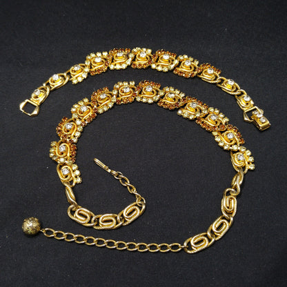 Hobe' Topaz Lt. Green Clear Rhinestone Necklace Bracelet Set, Gold Plated, 1960s Vintage Jewelry