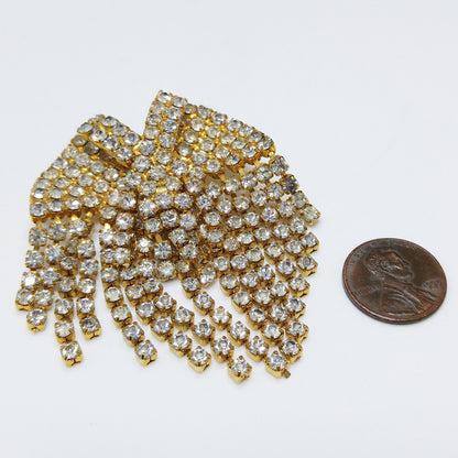 Vintage Rhinestone Dangle Brooch, Gold Plated, 1960s Vintage Jewelry, 2 1/2 Inches