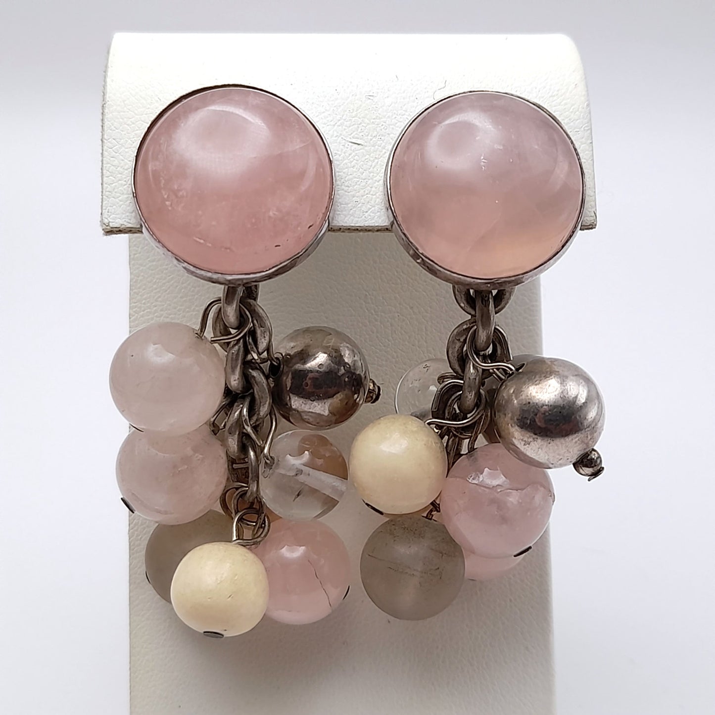 Susan Cummings Beaded Clip Earrings & Bracelet, Sterling Silver, Gemstone Beads