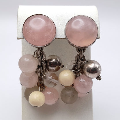 Susan Cummings Beaded Clip Earrings & Bracelet, Sterling Silver, Gemstone Beads