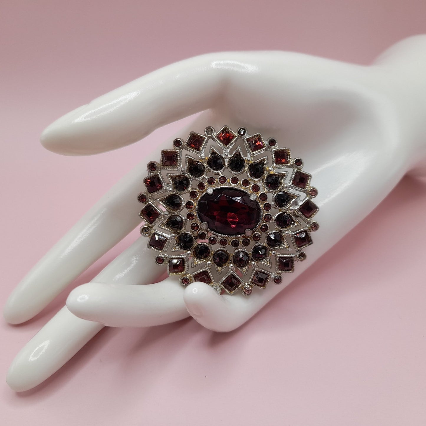 Vintage Purple Rhinestone Oval Brooch, Pot Metal, C Clasp, 1930s