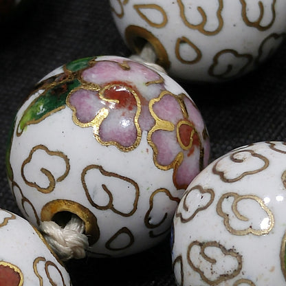 Vintage Cloisonne Beaded Necklace, Hand Knotted, Hand Painted Floral Beads, 1960s Vintage Jewelry
