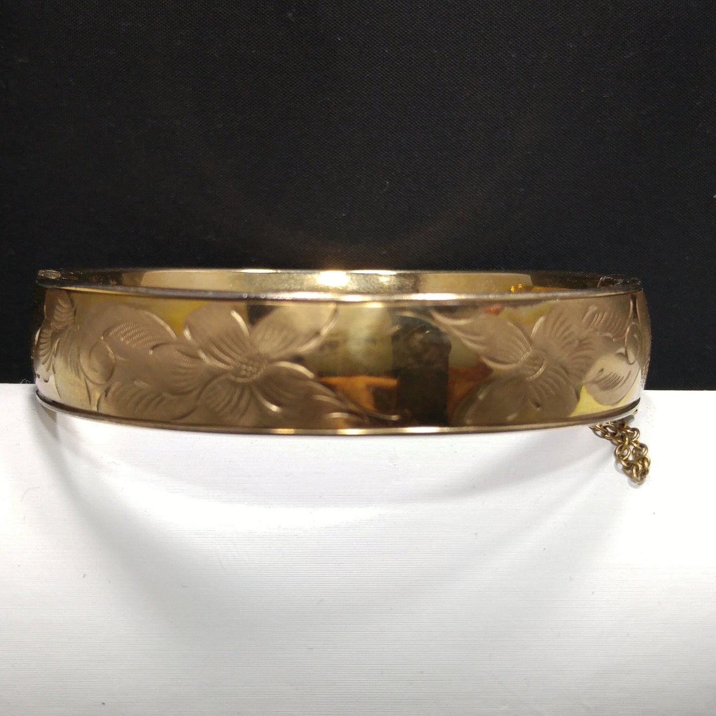 Victorian 12 KT Gold Filled Bracelet, Safety Chain, Floral Embossed, 1930s Vintage Jewelry